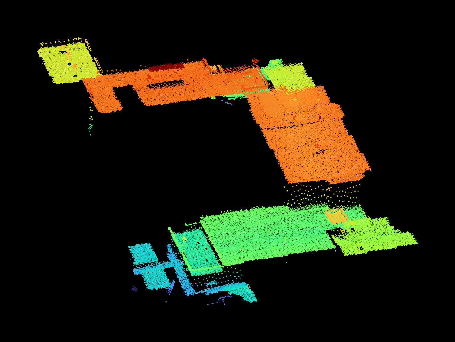 Public USGS 3DEP LiDAR point cloud of a Maryland elementary school, colored by roof height